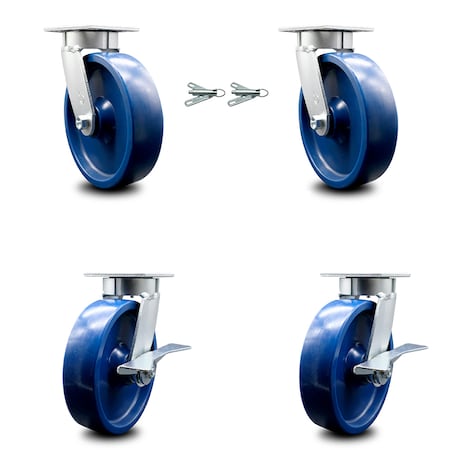 Service Caster 8 Inch Kingpinless Solid Poly Wheel Caster Swivel Locks 2 Brakes SCC, 2PK SCC-KP30S820-SPUR-BSL-2-SLB-2